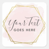 赤面ピンクウォーターカラー&モダン金ゴールド幾何学的シック スクエアシール (正面)