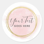 赤面ピンクウォーターカラー&モダン金ゴールド幾何学的シック ラウンドシール (正面)