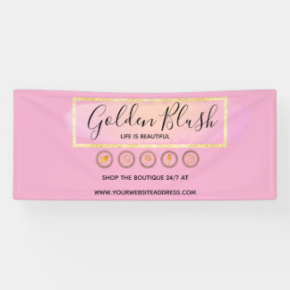 赤面ピンクウォーターカラー&モダン金ゴールド幾何学的シック 横断幕