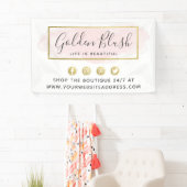 赤面ピンクウォーターカラー&モダン金ゴールド幾何学的シック 横断幕 (インサイチュ)