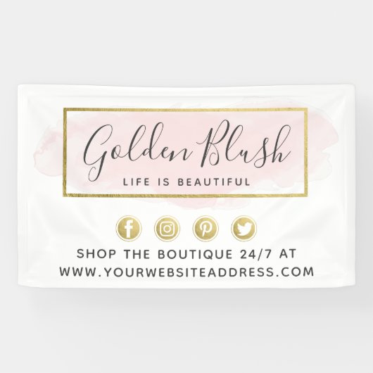 赤面ピンクウォーターカラー&モダン金ゴールド幾何学的シック 横断幕 (横)