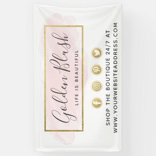 赤面ピンクウォーターカラー&モダン金ゴールド幾何学的シック 横断幕 (縦)