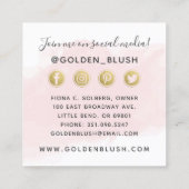 赤面ピンクウォーターカラー&金ゴールドソーシャルメディアネットワーク スクエア名刺 (裏面)