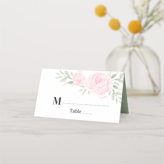 赤面ピンクウォーターバラパーソナライズされたズ結婚ズ プレイスカード (正面)