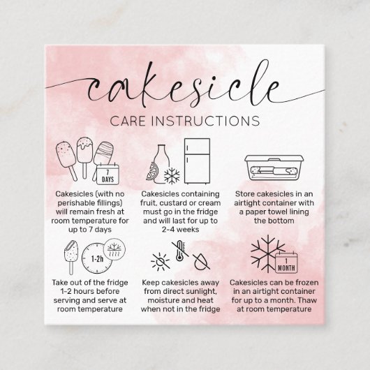 赤面ピンクウォーターブラシケスティクルベーカリー気にガイド スクエア名刺 (正面)