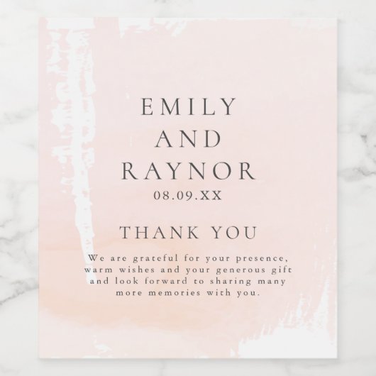 赤面ピンクウォーター結婚カラーありがとう ワインラベル (シングルラベル)