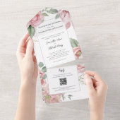 赤面ピンクウォーター結婚カラーのグレー オールインワン招待状 (貼ってはがせる)