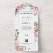 赤面ピンクウォーター結婚カラーのグレー オールインワン招待状 (内側)