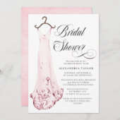 赤面ピンクウォーター結婚カラーズドレスブライダルシャワー 招待状 (正面/裏面)