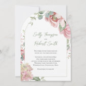 赤面ピンクウォーター結婚カラーフローラのアーチ 招待状 (正面)