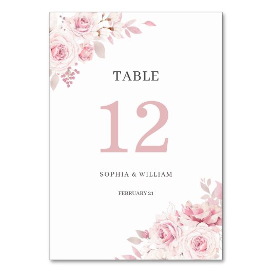 赤面ピンクウォーター結婚カラーフローラのテーブル番号 テーブルナンバー (正面)