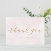 赤面ピンクウォーター結婚カラー サンキューカード (スタンド正面)