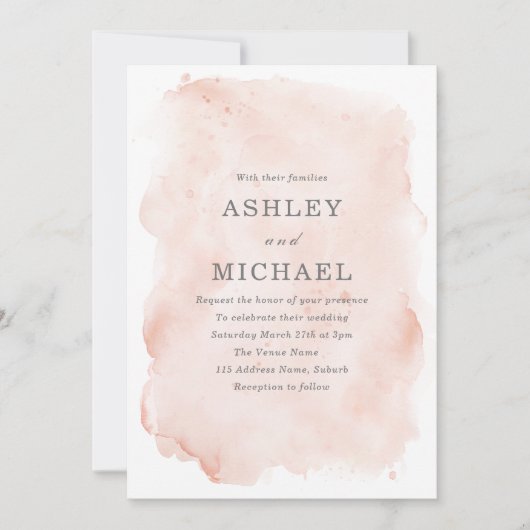赤面ピンクウォーター絵を描カラースプラッシュ結婚ズ 招待状 (正面)