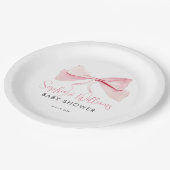 赤面ピンクウォーター色のリボン女の子ベビーシャワー ペーパープレート (アングル)