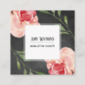 赤面ピンクウォーター色バラシャルボード背景 スクエア名刺 (正面)