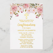 赤面ピンクウォーター色フローラガール確認 箔招待状 (正面)