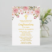 赤面ピンクウォーター色フローラガール確認 箔招待状 (立ち正面)