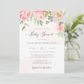 赤面ピンクウォーター色フローラ牡丹ベビーシャワー 招待状 (スタンド正面)