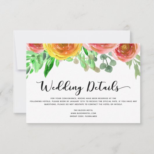 赤面ピンクウォーター色フローラ結婚の詳細情報 招待状 (正面)