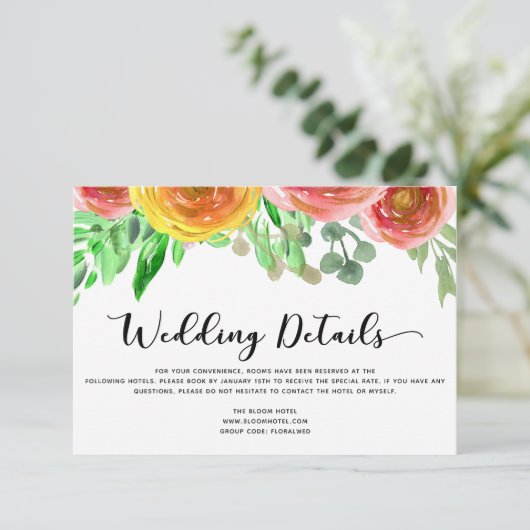 赤面ピンクウォーター色フローラ結婚の詳細情報 招待状 (スタンド正面)