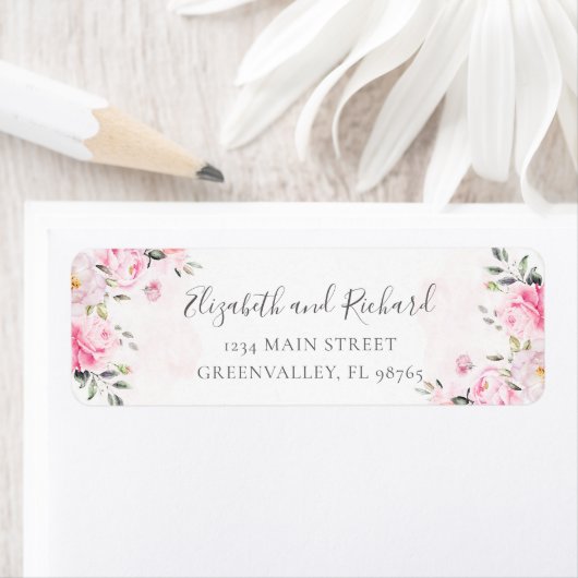 赤面ピンクウォーター色フローラ緑のアドレス ラベル (インサイチュ)