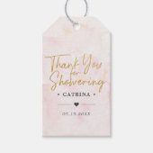 赤面ピンクウォーター色ブライダルシャワーありがとうGif ギフトタグ (正面)