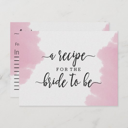 赤面ピンクウォーター色ブライダルシャワーレシピカード ポストカード (正面/裏面)