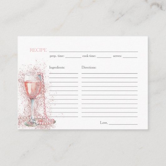 赤面ピンクウォーター色ブライダルシャワーレシピ要求 エンクロージャーカード (裏面)