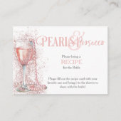 赤面ピンクウォーター色ブライダルシャワーレシピ要求 エンクロージャーカード (正面)