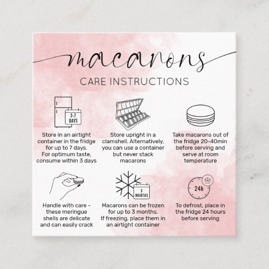 赤面ピンクウォーター色マカロンの気に指示 スクエア名刺 (正面)