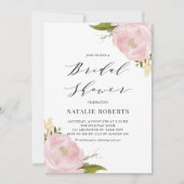 赤面ピンクウォーター色牡丹かわいらしブライダルシャワー 招待状 (正面)