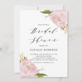 赤面ピンクウォーター色牡丹かわいらしブライダルシャワー 招待状
