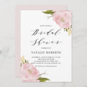 赤面ピンクウォーター色牡丹かわいらしブライダルシャワー 招待状 (正面/裏面)