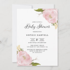 赤面ピンクウォーター色牡丹かわいらし赤ちゃんシャワー 招待状