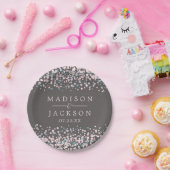 赤面ピンクウォーター色紙吹雪結婚ズモノグラム ペーパープレート (パーティー)