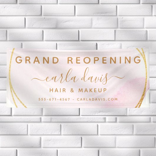 赤面ピンクウォーター色金ゴールド円サロン再開き 横断幕