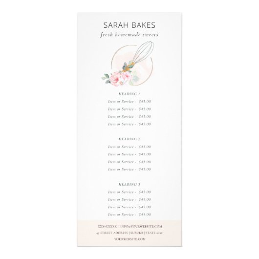 赤面ピンクウッドウィスクフローラベーカリーサービス価格 ラックカード (正面)