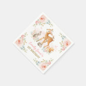 赤面ピンクウッドランドフォレストアニマルズフローラ誕生日 スタンダードカクテルナプキン (角)