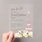 赤面ピンクエッフェルタワーホワイトフローラスウィート16 アクリル招待状 (インサイチュ (ポータブル))
