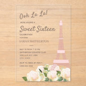 赤面ピンクエッフェルタワーホワイトフローラスウィート16 アクリル招待状 (正面)