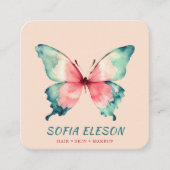 赤面ピンクエレガントウオーターカラーバタフライ美しい スクエア名刺 (正面)