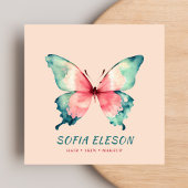 赤面ピンクエレガントウオーターカラーバタフライ美しい スクエア名刺