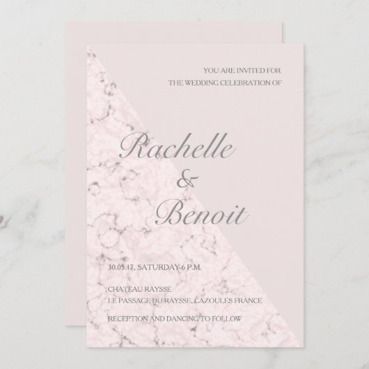 赤面ピンクエレガントグモダン結婚大理石 招待状 (正面/裏面)
