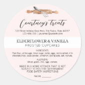 赤面ピンクエレガントスクリプトホームベーカリー成分 ラウンドシール (正面)