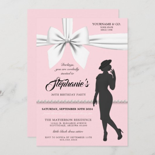 赤面ピンクエレガントティファニー誕生日招待状 招待状 (正面/裏面)