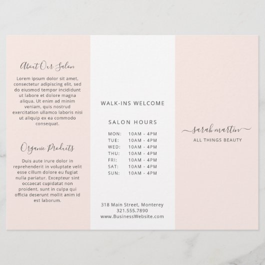 赤面ピンクエレガントビジネス3折パンフレット (正面)