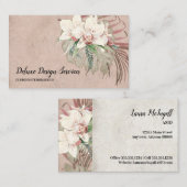 赤面ピンクエレガントフローラオーキッドリーフグリーンリー 名刺 (正面/裏面)