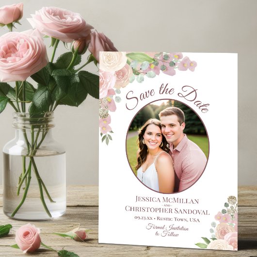 赤面ピンクエレガントフローラボホ結婚さんの写真 セーブザデート