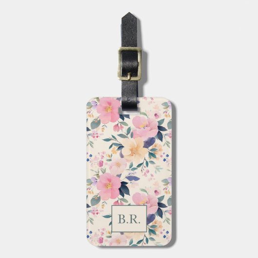 赤面ピンクエレガントフローラロマンチック美学 ラゲッジタグ (正面縦)