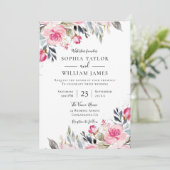 赤面ピンクエレガントモダン結婚の花 招待状 (スタンド正面)